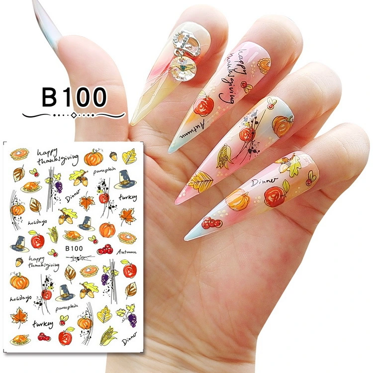 2023 Fall Thanksgiving Day Mixed Pumpkin Autumn Leaves Turkey Owl Hat Nail Art Stickers