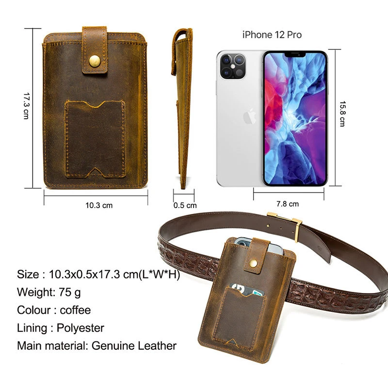 Ea138 Crazy Horse Custom Leather Pouch Universal Tactical Case Universal Belt Clip Cell Mobile Phone Holster