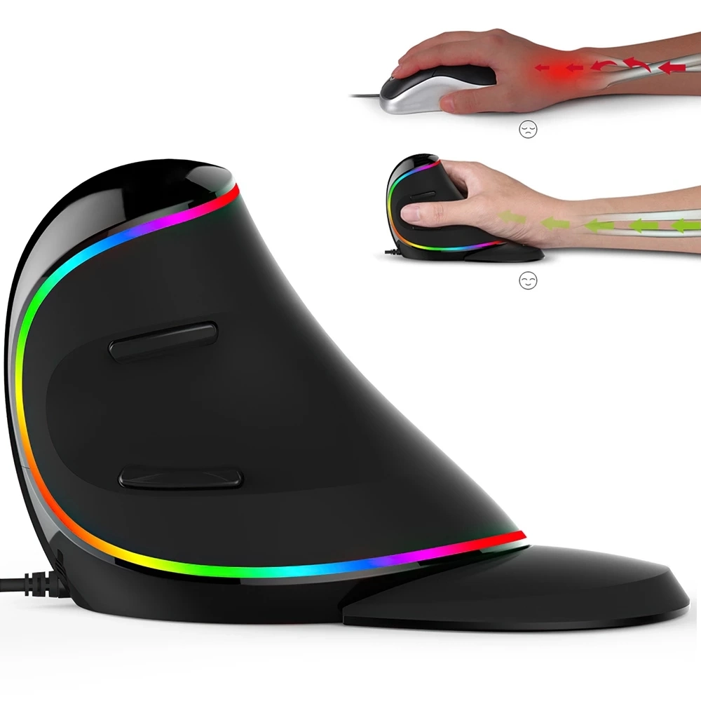 RGB Light Wired Big Hand Computer Ergonomic Palm Rest vertical Ratón para juegos