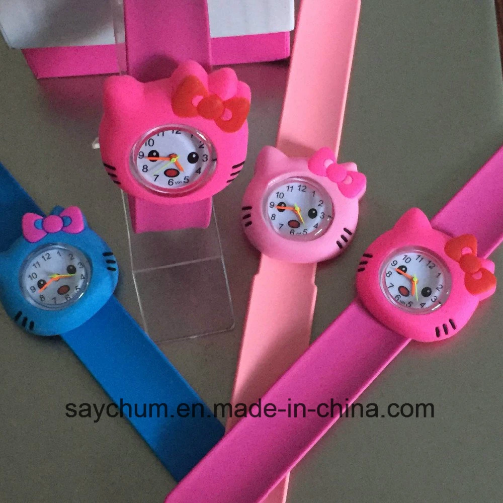 Custom Logo Hot Pink/Rose/Color Hello Kitty Slap Watch Girls Cartoon Kids Watch Silicone Rubber Wrist Watch