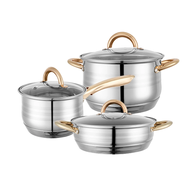 Juego de utensilios de cocina de 6 piezas para inducción de acero inoxidable, multicelda, resistente al horno, plata