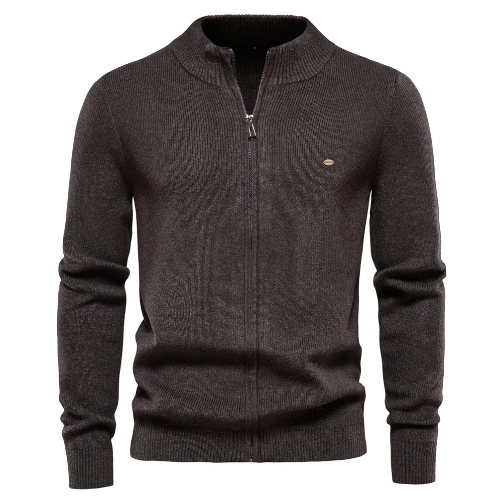 Camisola de inverno pura Zipper para homem, feita à medida por atacado e de outono Camisola Cardigan Knitted Dark casual para homem