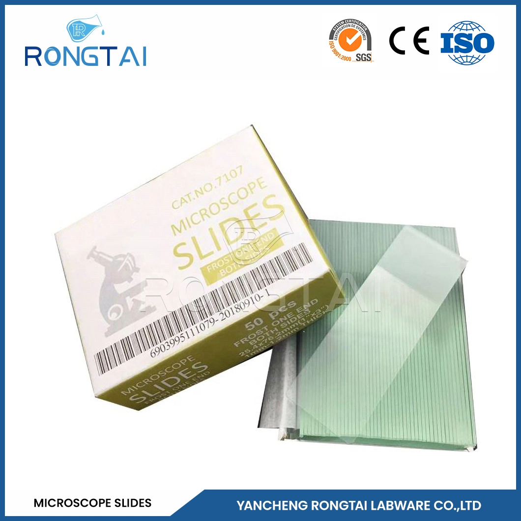 Rongtai Limpieza de portaobjetos de vidrio Fabricantes E coli Microscope Slide China 7101 7102 7105 7107 7109 Micro vidrio deslizante