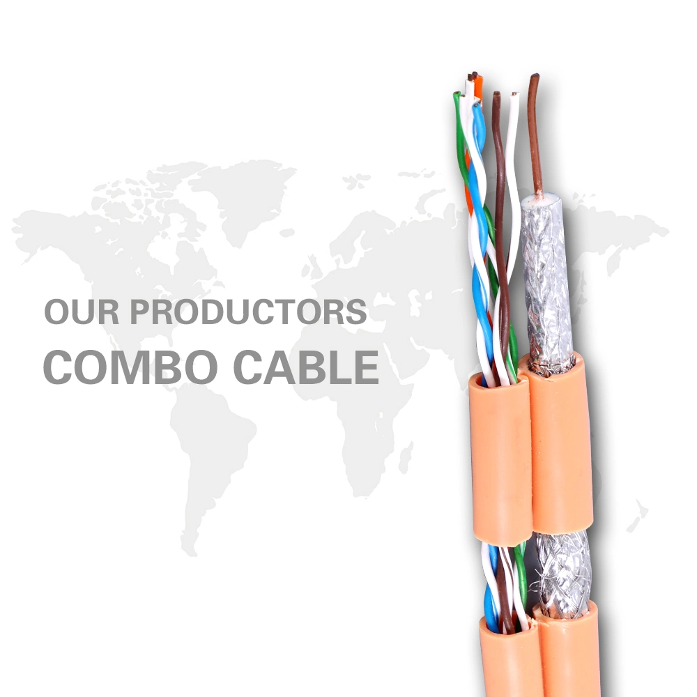 Cable híbrido coaxial y cable LAN RG6+Cat5e UTP compuesto