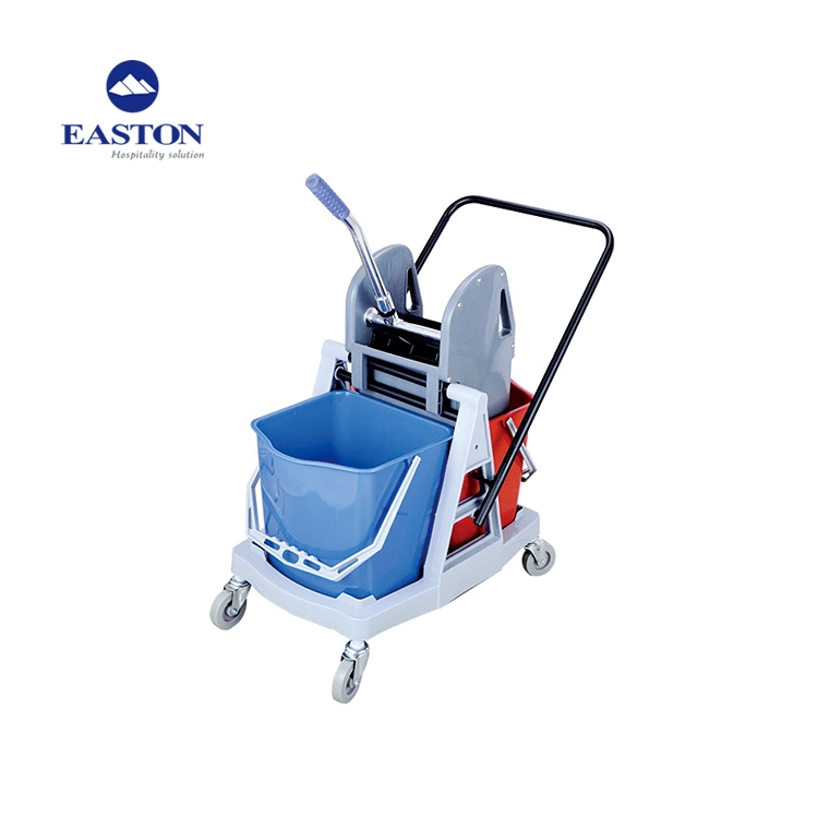 Hotel Grey Double Buckets Plastic Free Moving Cleaning Trolley