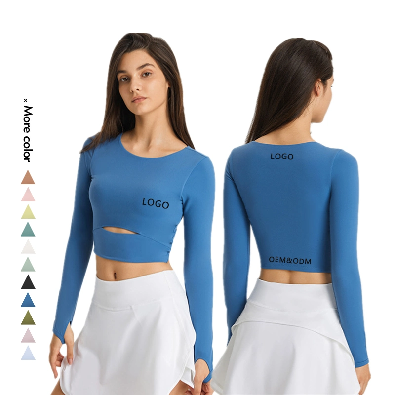 Xsunwing Wholesale Sweat Suits Sports Custom Ribbed Yoga Shirt for Girls Women Fashion Running Long Sleeve T Shirt Gym Wear