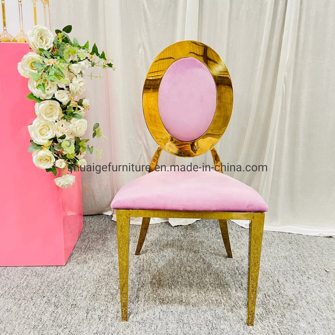 Cheap Price Pink Velvet Cushion Gold Stainless Steel Wedding Chair