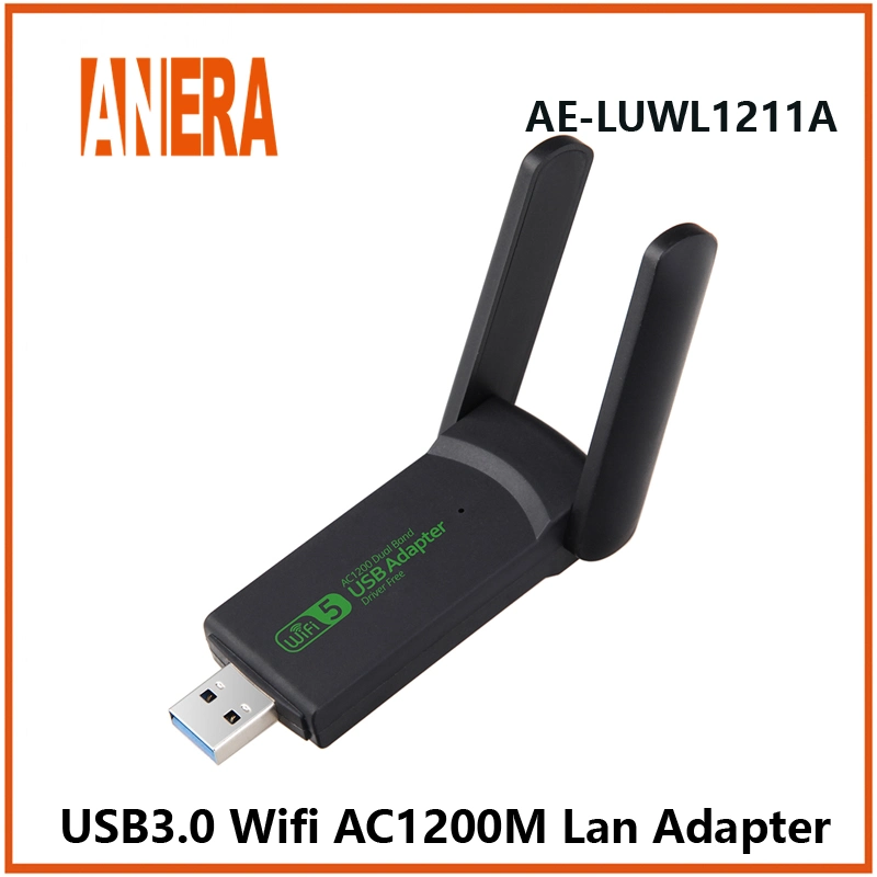 USB 3.0 Adaptateur WiFi 1200Mbits/s à double bande 2.4G/5G 802.11AC1211Ae-Luwl une antenne de carte réseau sans fil dongle pour PC de bureau pour ordinateur portable