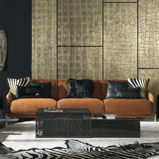 Promotional Luxury Sofa Set High Quality Gold Tiger Skin Pattern Italian 1 2 3 Seaters Home Luxury Sofas