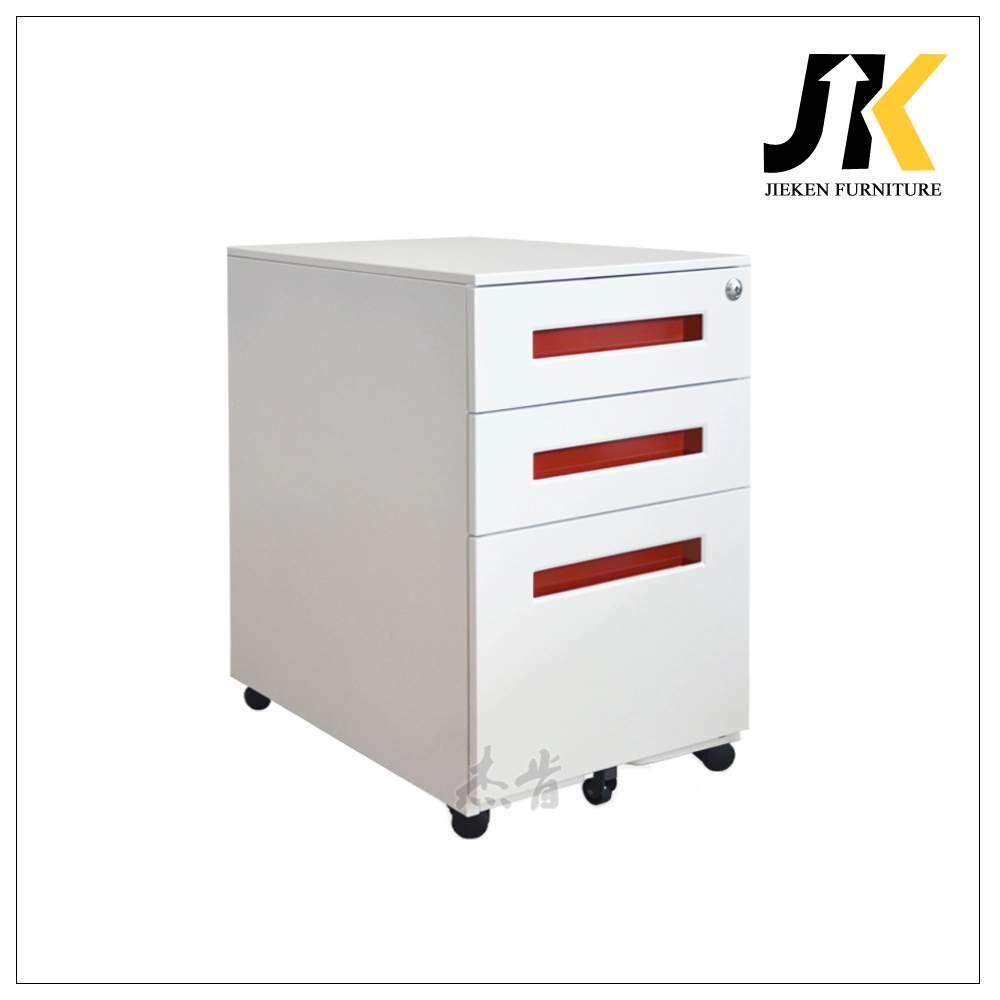 White Mobile Pedestal Metal 3 Drawer File Cabinet with Lock