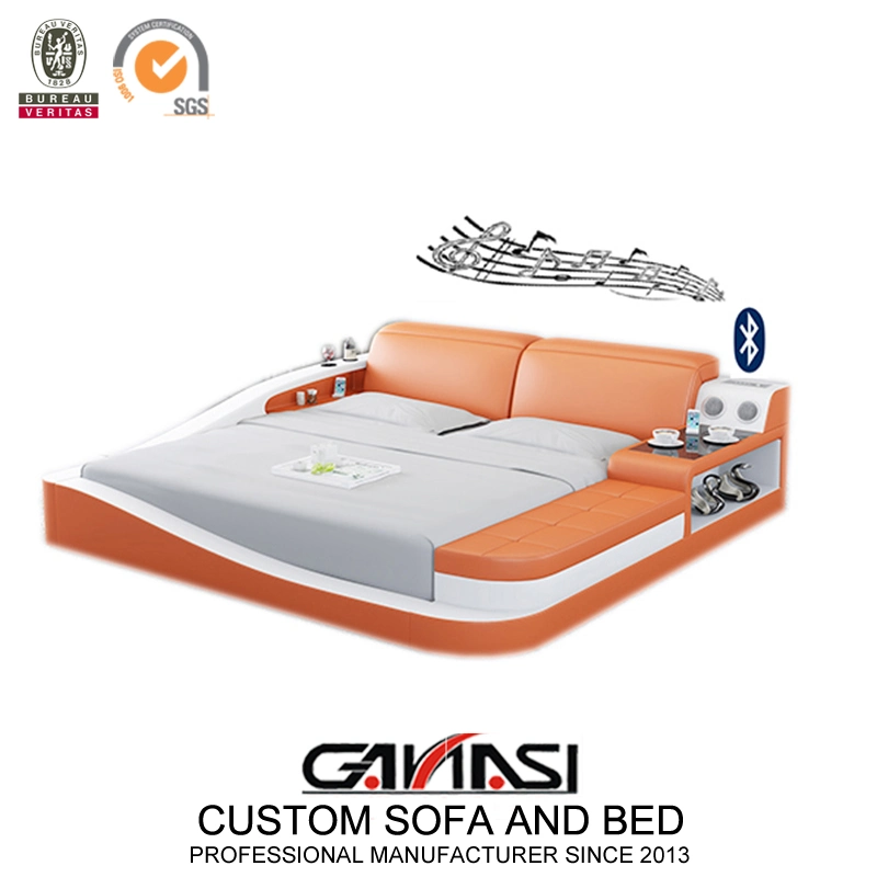Ensemble de chambre à coucher moderne avec lit en cuir de taille king et éclairage LED intelligent