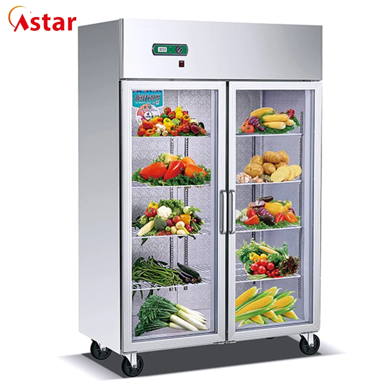 Ce-Approved Direct Cooling Kitchen Cabinet 2 Glass Door Kitchen Food Refrigerator