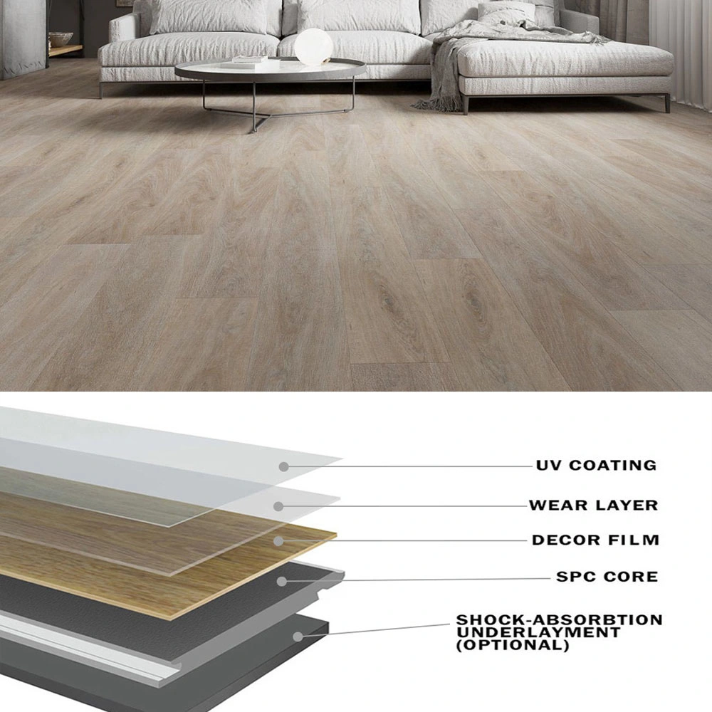 Free Samples Building Material UV Paint Coating Oak /Plastic/Fiberboard/Wood/PVC/MDF/Solid/Rigid Vinyl Plank Spc Flooring with Unilin Click