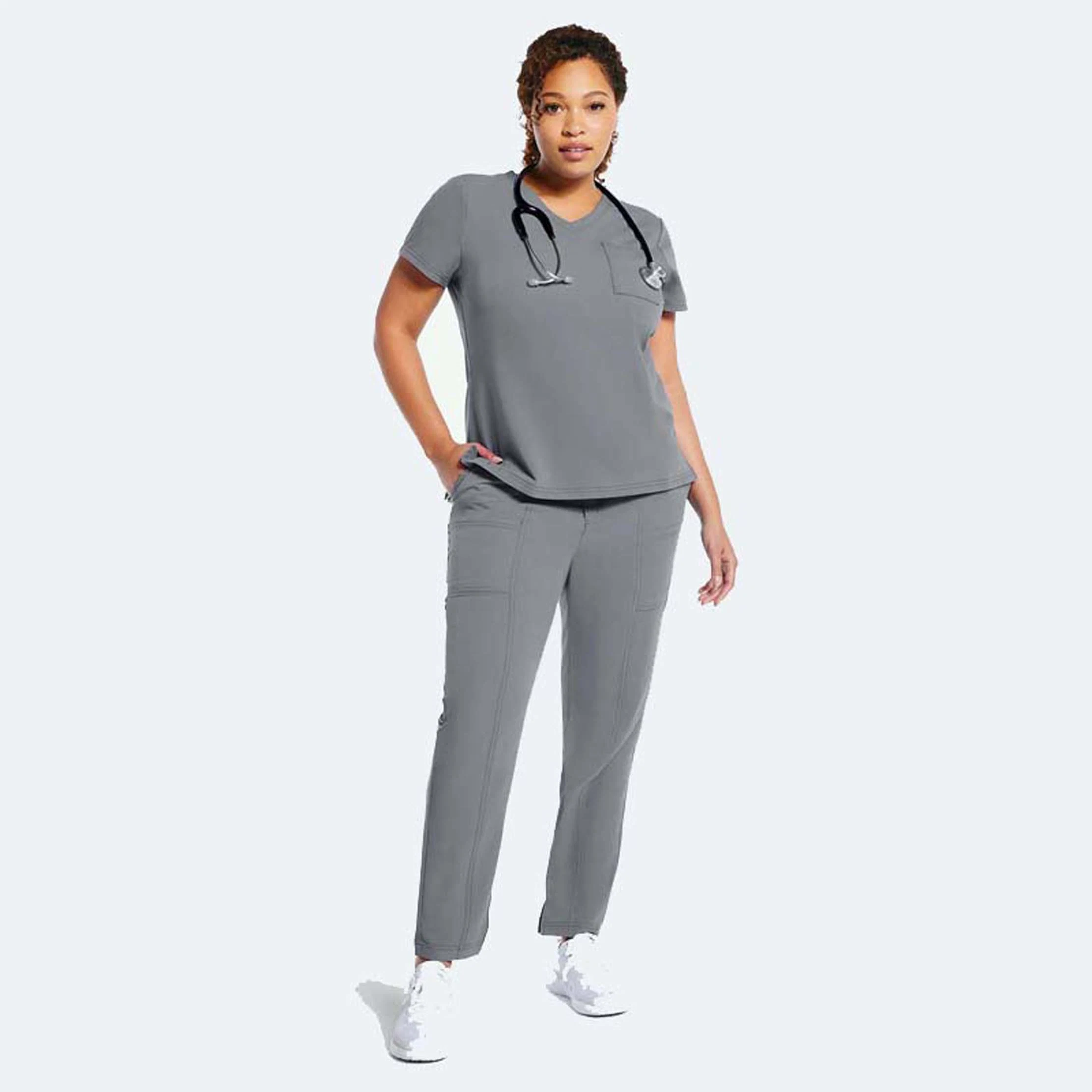 Kurzarm V-Ausschnitt Uniform einfarbig Krankenpflege Scrubs Tops Schönheit Salon Bekleidung Frauen Mode Scrubs Arbeitskleidung