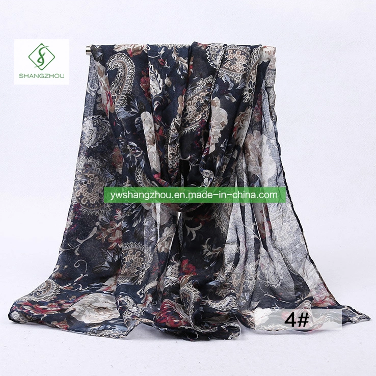 Newest Cashew Peony Printed Viscose Shawl Fashion Lady Moslem Scarf