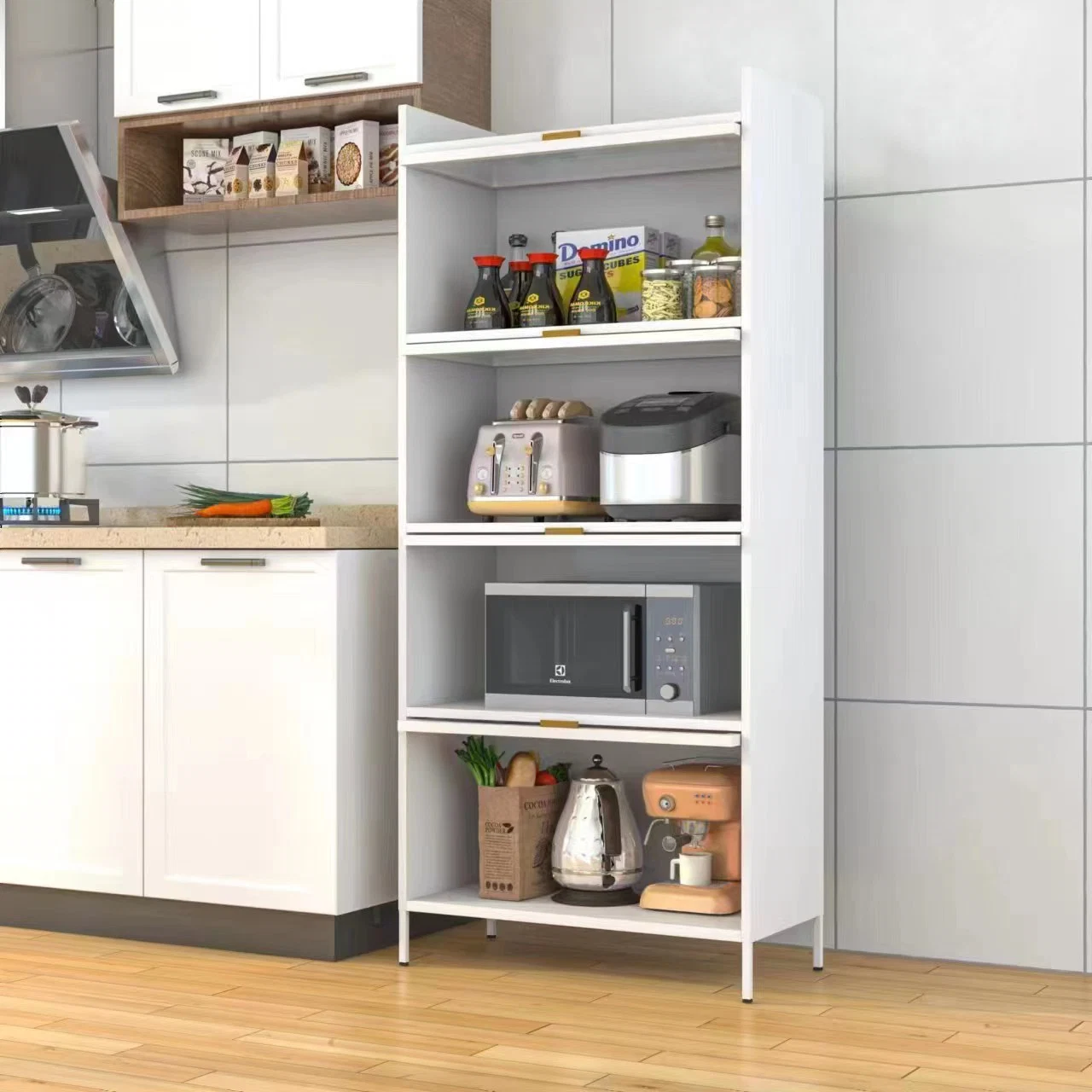 Металлическая стойка с крышкой для хранения кухонных и кухонных предметов /металлический кухонный стеллаж с выдвижной дверью