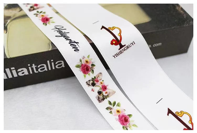 Best Customized Colorful Logo Printing Gold Foil Printed Satin Ribbon 1inch Ribbon