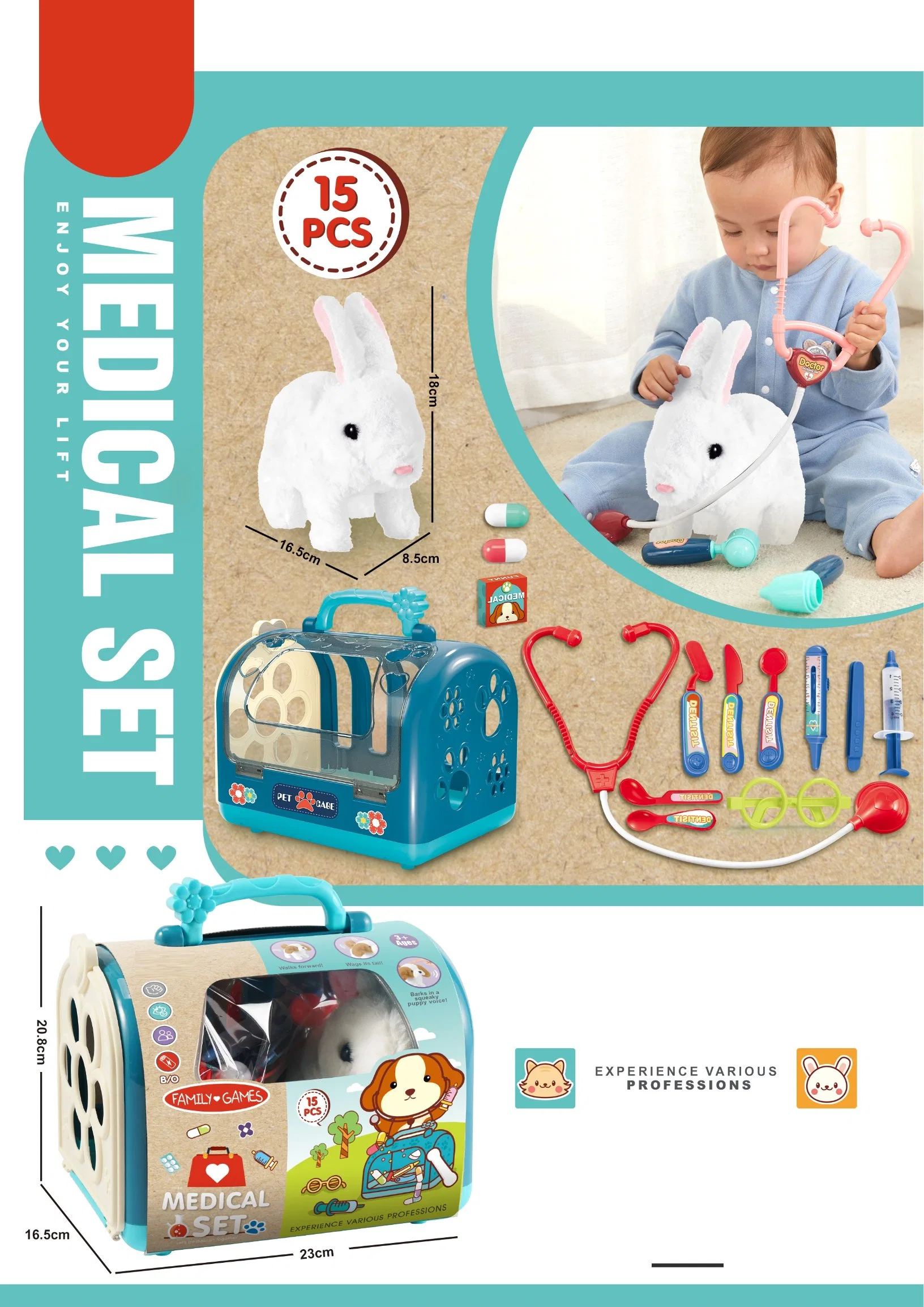 Intellectual Toys Kids Educational Doctor Playset Role Pretend Play Colorful Shape Cute Pet Cute Collection Pet Cage