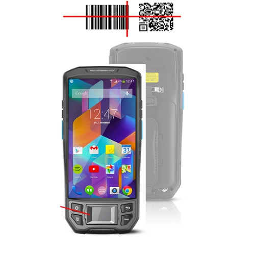 Android 4G 3G WiFi Java escáner de huella dactilar biométrica de la cámara 1D con lector de códigos de barras 2D