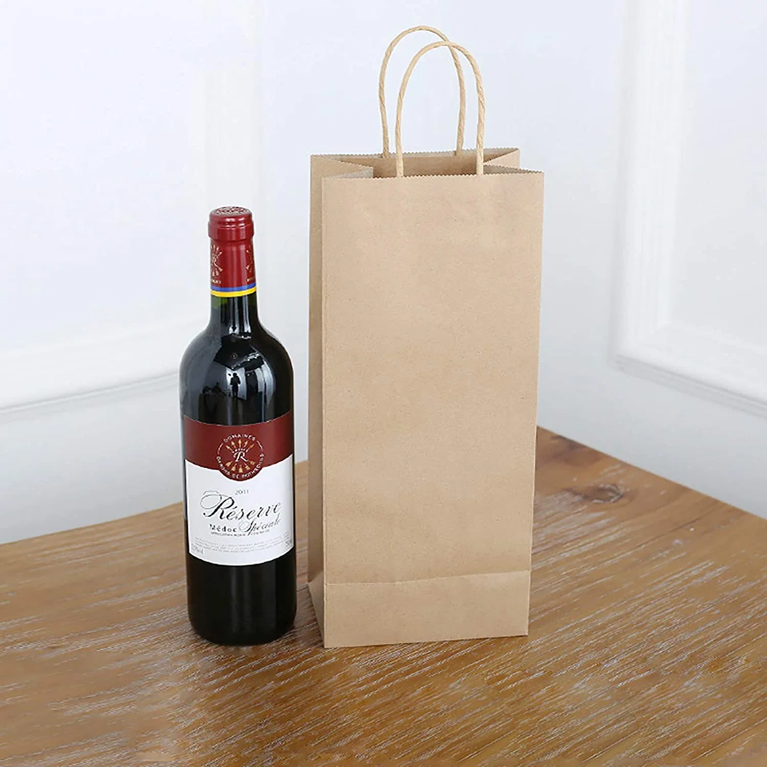 Boutique Recycled Custom Size Wine Bottle Paper Shopping Kraft Bag