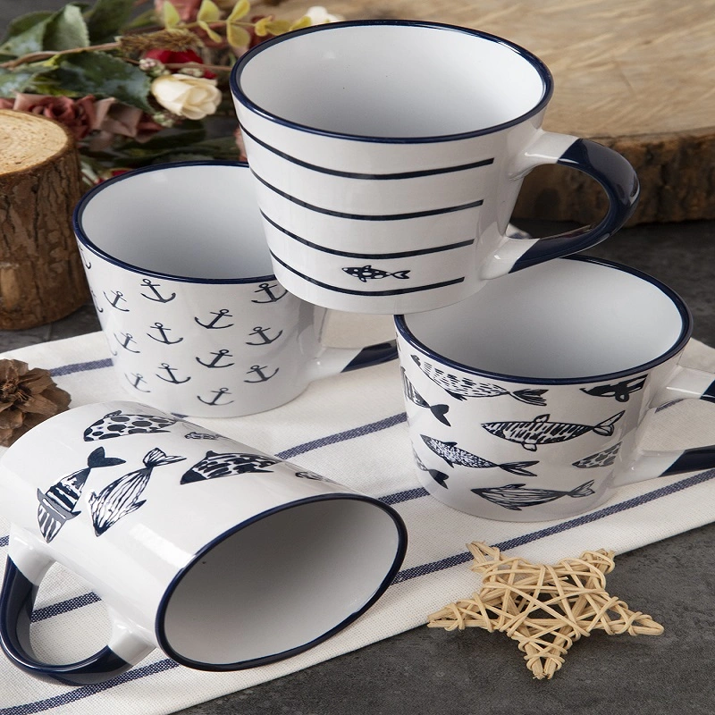 Stoneware Ocean Silk Screen coffee Mugs