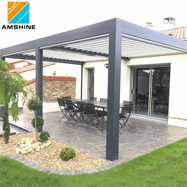 Impermeable Metal Refugio Jardín Pabellón cenador Patio Sala de sol Pergola Bioclimática Auto Motorized aluminio Louvre techo Greenhouse Muebles al aire libre para la venta