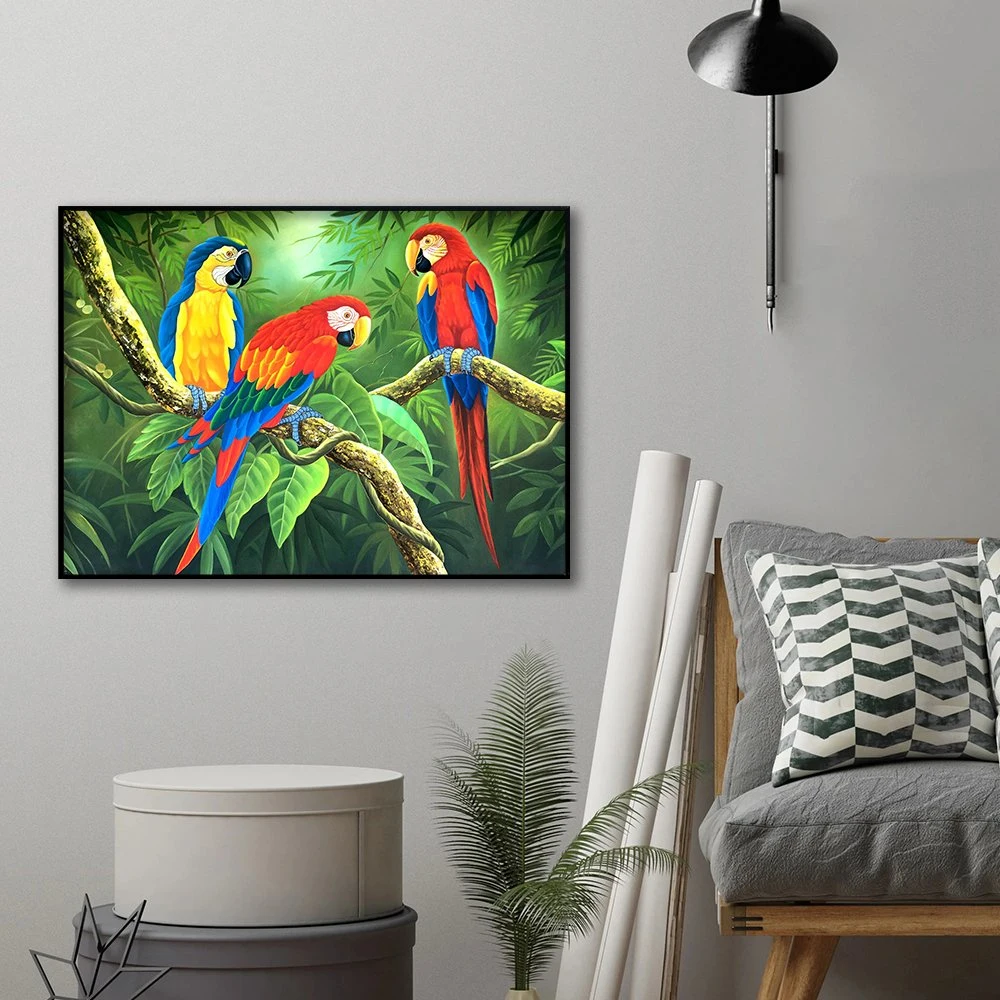 Haut de Gamme de gros de la paroi du bâti de l'art noir Home Decor Parrot Toile du châssis de conception