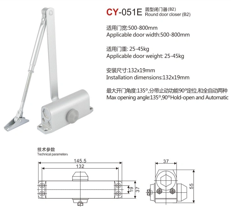 Kleine hochwertige Türschließer Hardware für 25-45kgs Türgewicht CY-051e