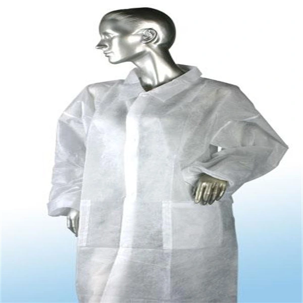 Personal Safety Disposable SMS Non Woven Lab Coat White Knitted Cuffs