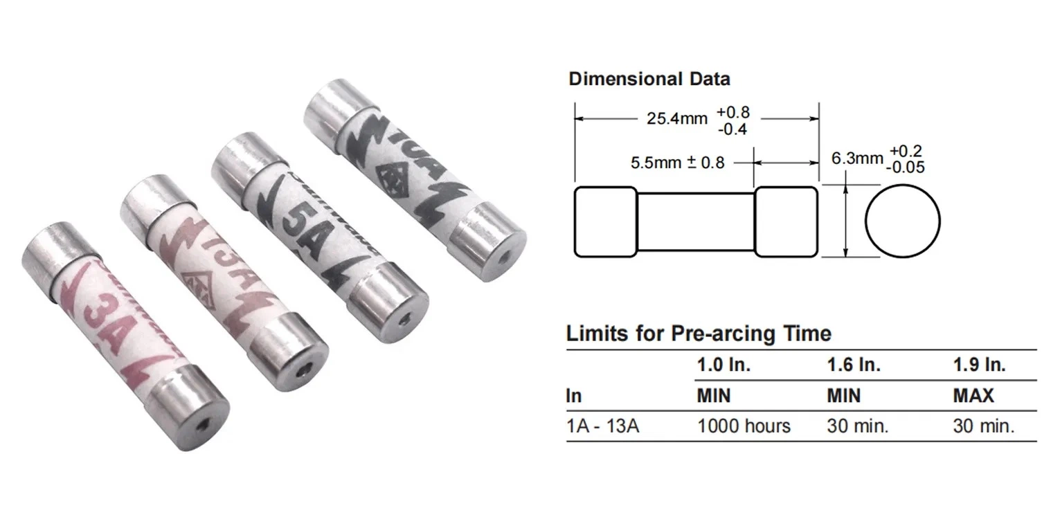 3.6*10mm 5 x20mm 6*30mm 0,5 a 1 A 2 A 3 a 5 A 6 a 10 A 15 A 20 A 25A Cartucho fusible del tubo de vidrio cerámico