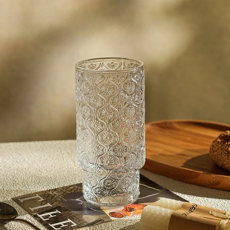 330ml Embossed Pattern Stackable Glass Cup