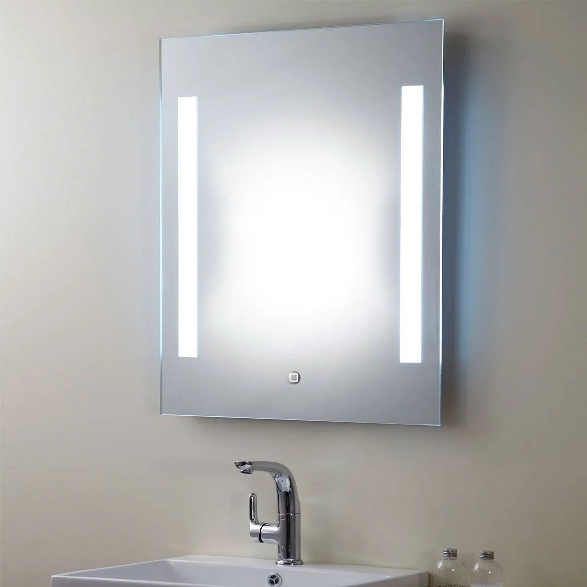 Espejo LED rectangular para baño con montaje en pared, espejo arenado con sensor táctil, luz regulable y temperatura para decoración del hogar