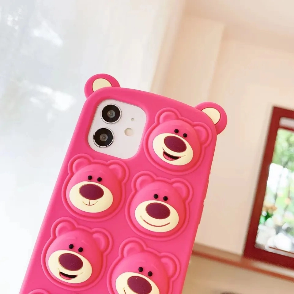 Cute Bear Relive Stress Fidget Toys Push It Bubble Silicone Phone Case for I Phone