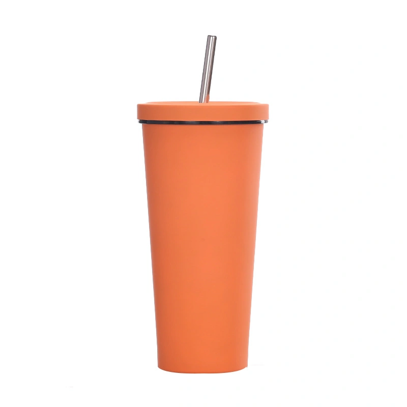 Vaso doble de 24oz vasos reutilizables de pared doble con Tapa de paja y tapa abatible