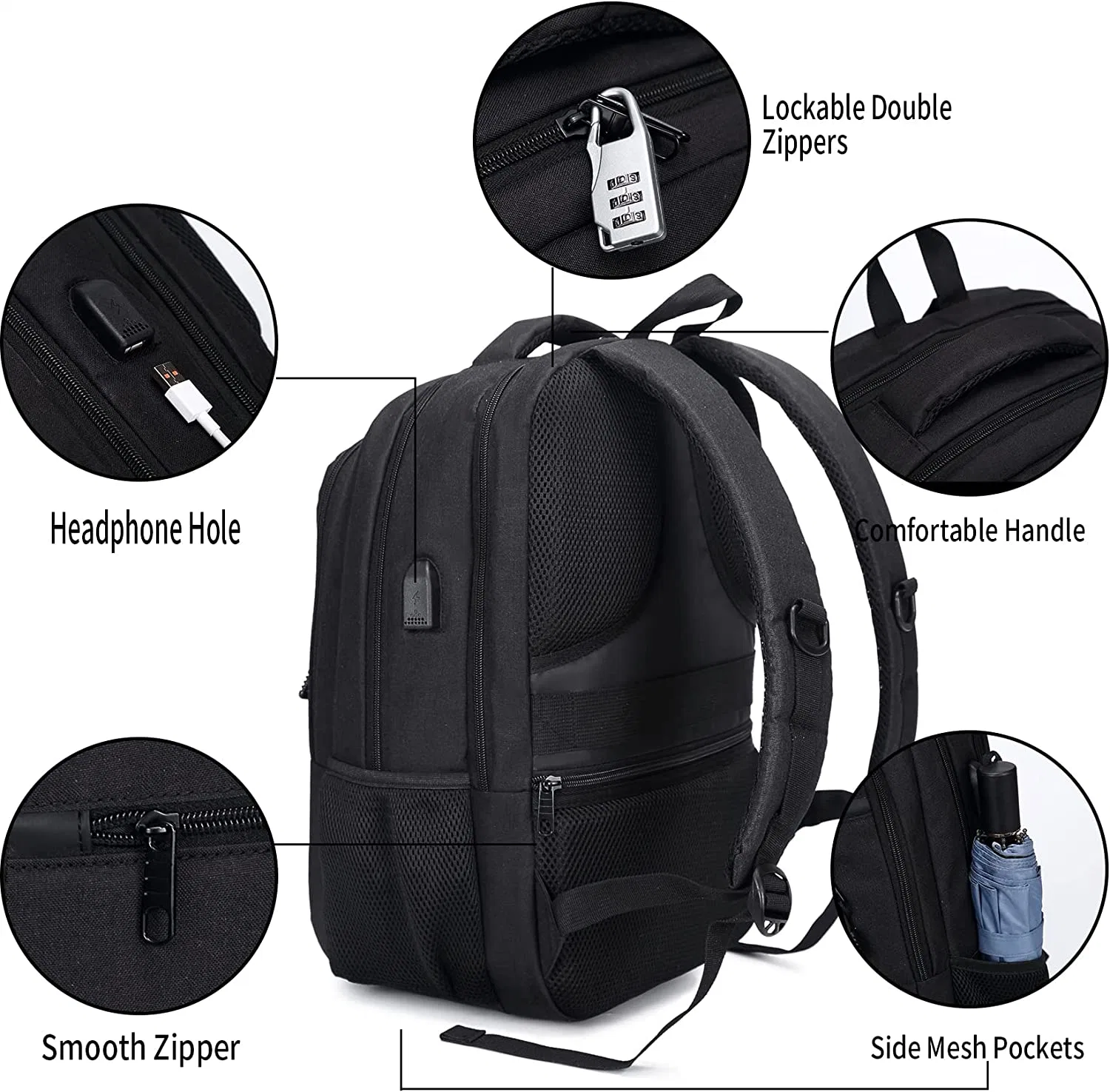 Viagens de Negócios Laptop mochila mochila trabalho antirroubo com porta de carregamento USB