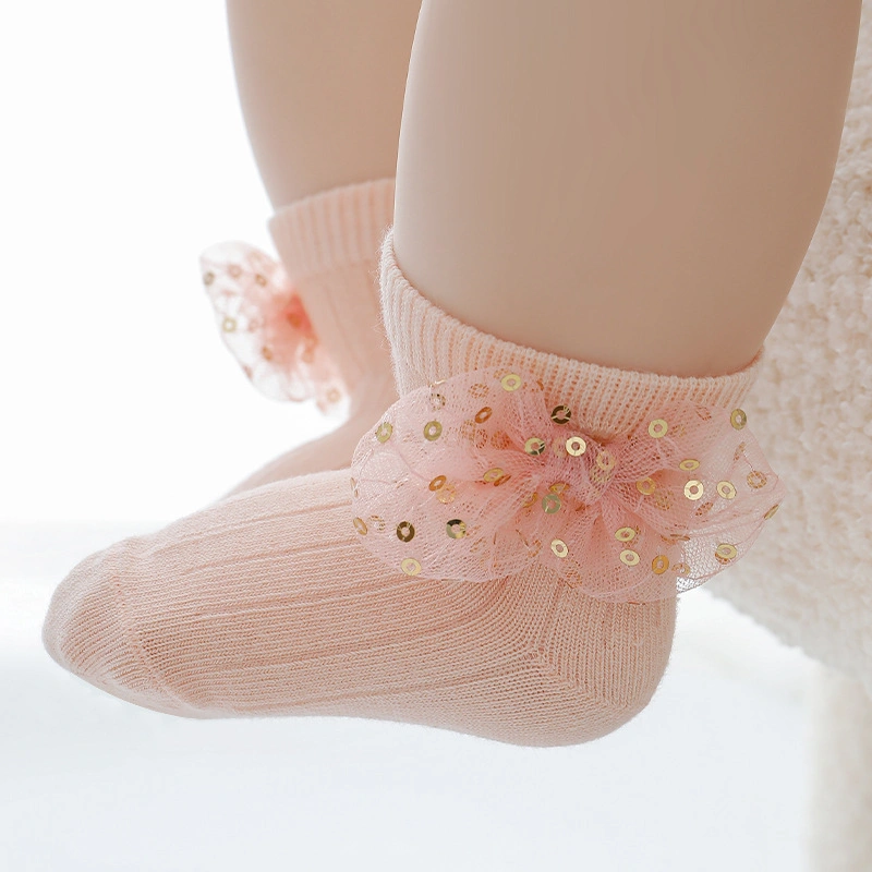 The Four Seasons Wear 0-2 Years Baby Girls Cotton Princess Socks with Beautiful Bow and Sequin