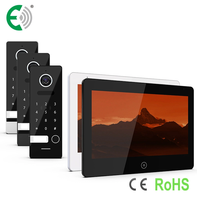 4-Wire 10.1" HD Touch Screen Home Security Video Doorphone with IP66 Password Unlock Doorbell