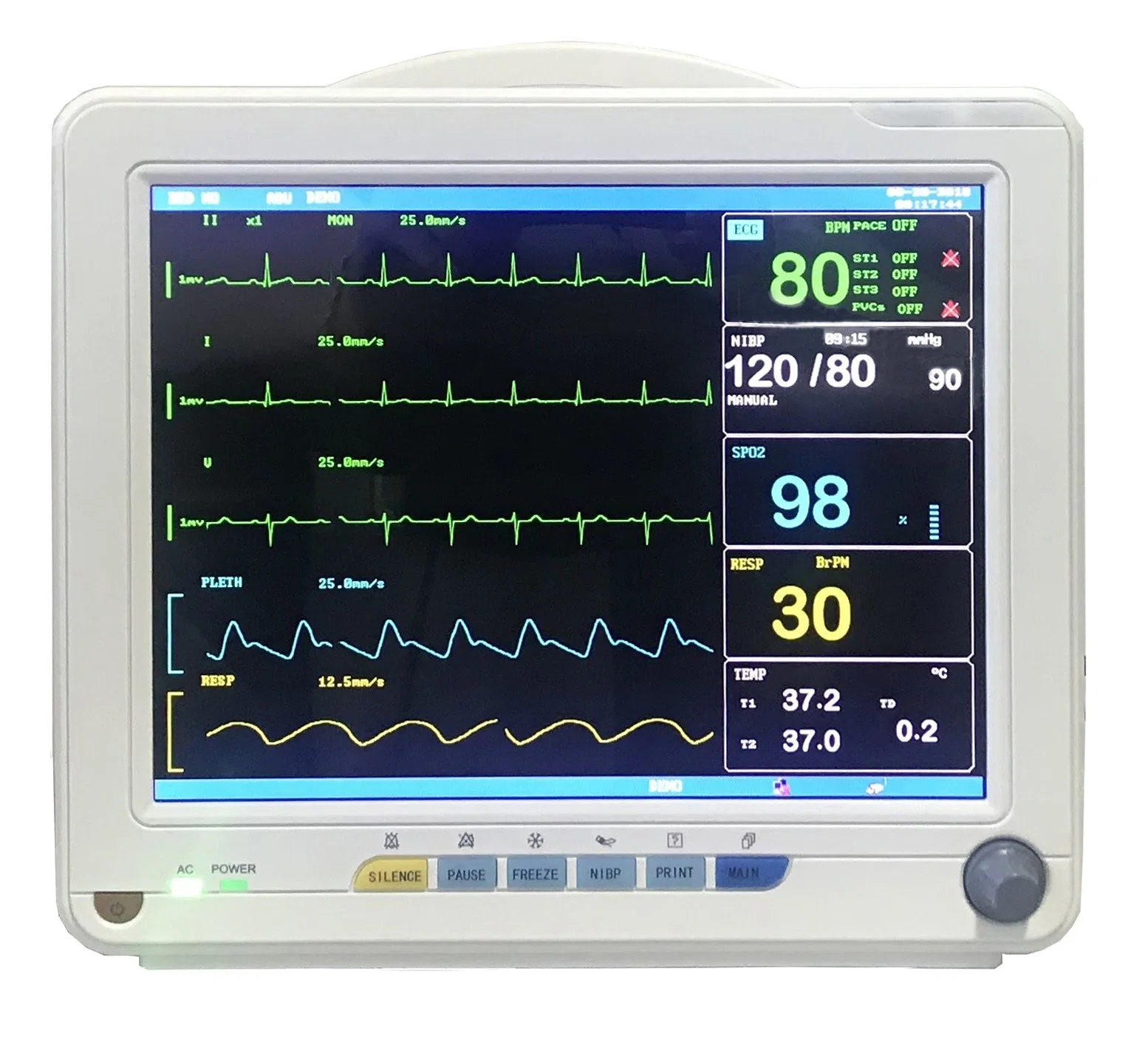6 párr el ECG, SpO2, el PNI, Temperatura, Resp, CO2 de varios parámetros Pdj 3000 Monitor de paciente