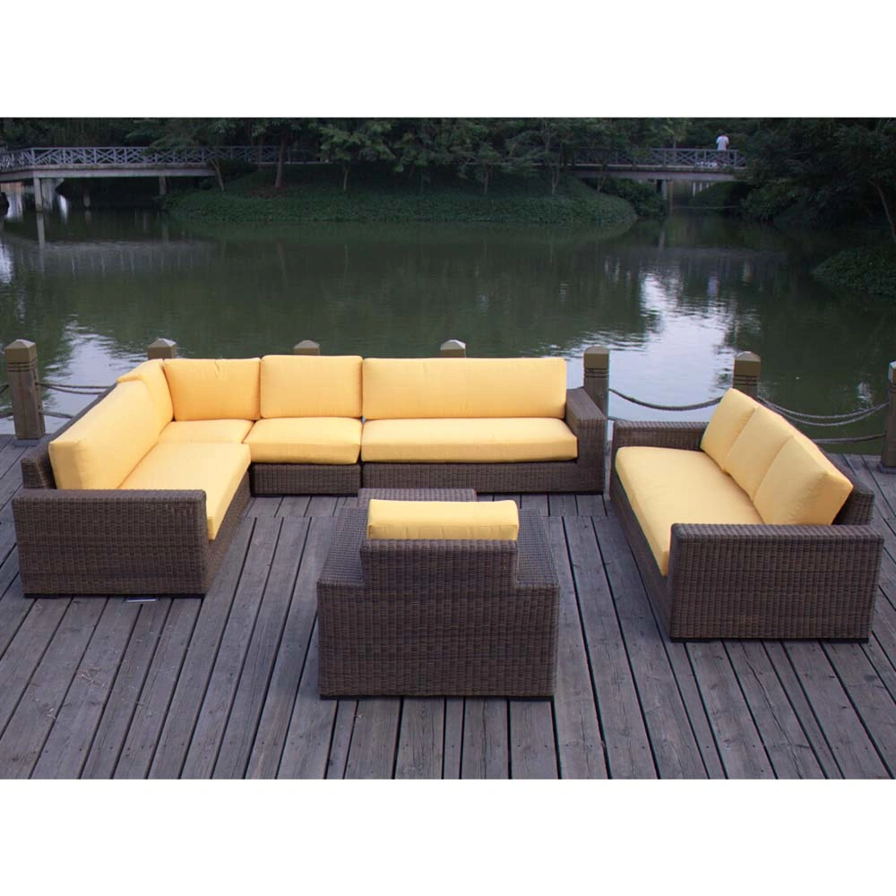 Yellow Waterproof Cushion Casual Outdoor Furniture Modular Sofa Set with Coffee Table