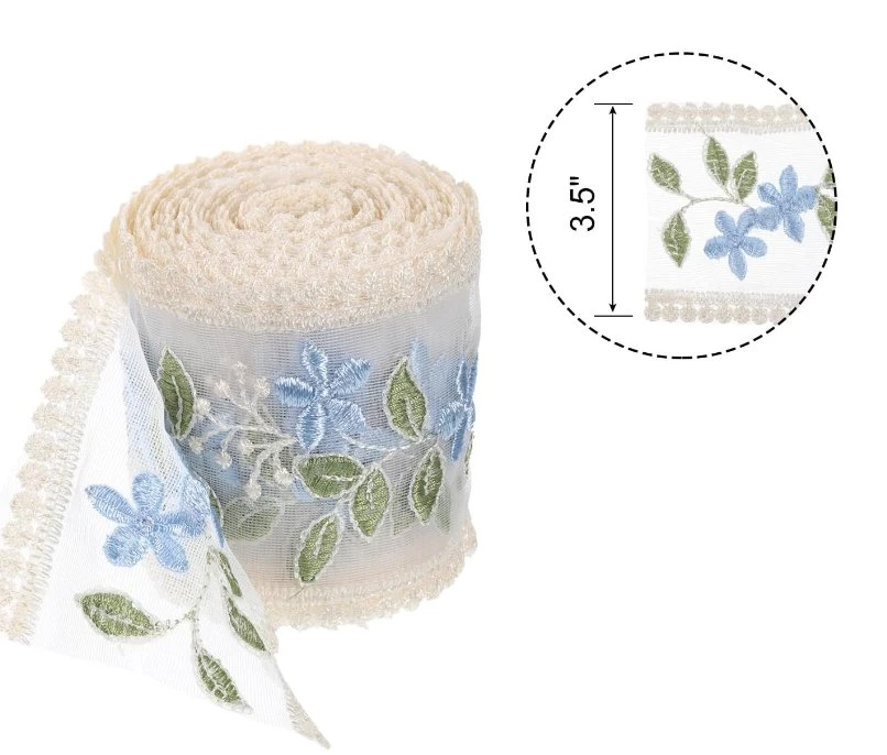 Ribete de encaje 3,5 pulgadas cintas de encaje floral para regalo de artesanía Paquete decoración Bodas de boda cintas de pelo azul