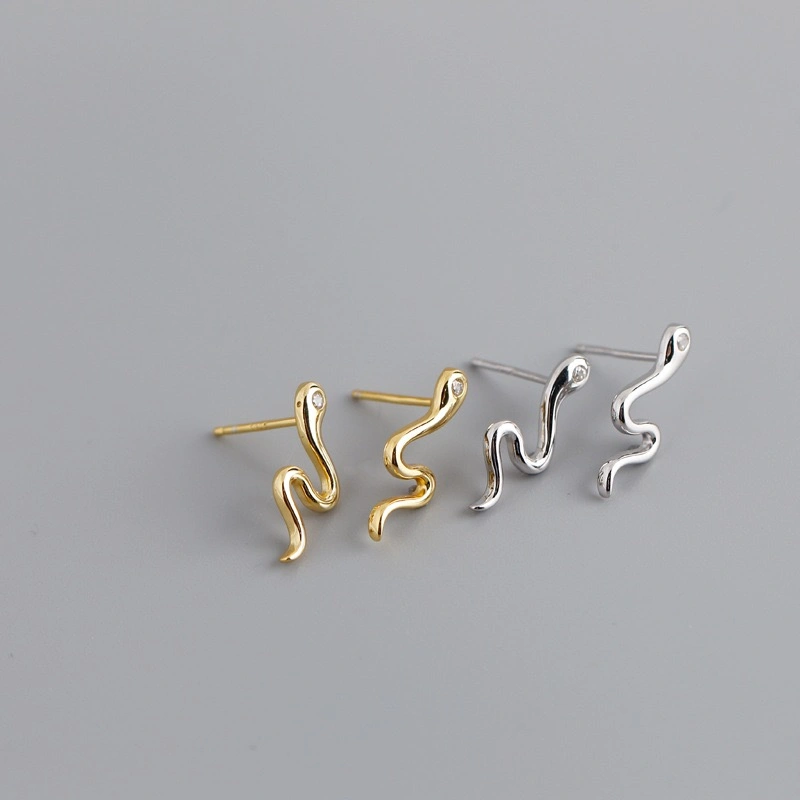 925 Sterling Silver Animal Snake Stud Jewelry 18K Gold Plated Stud Earrings