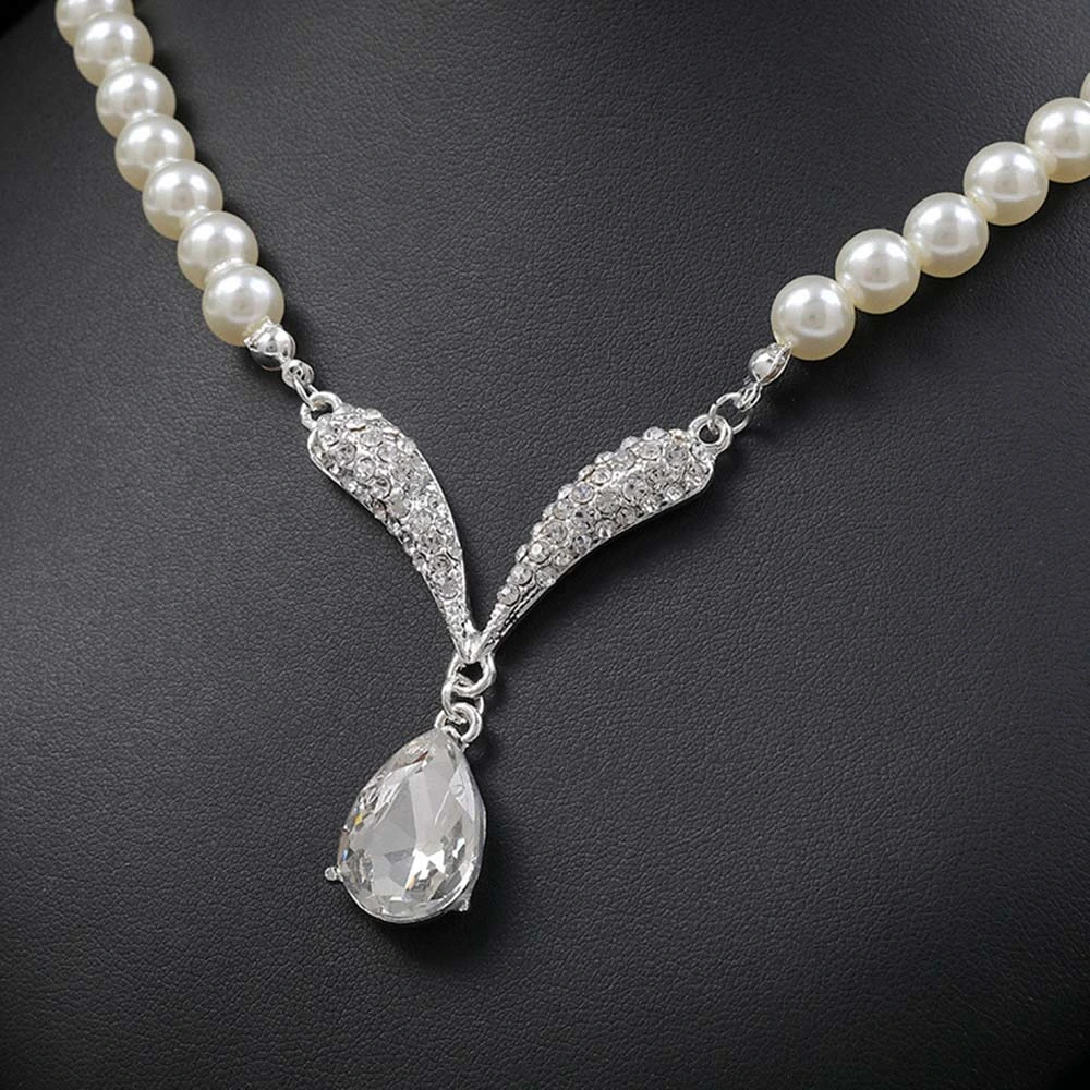 Hen3020 Pearl Necklace Earring Set Alloy Electroplated Bridal Dress Accessories Wedding Accessory