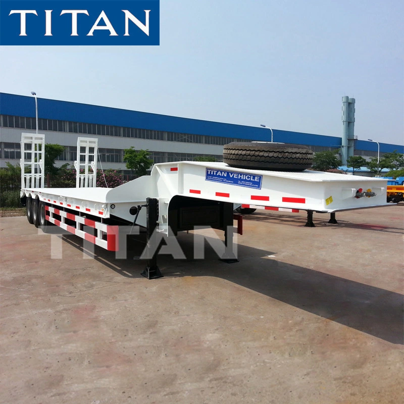 Tri-Axles Heavy Equipment Transport Lowbed Semi Trailer with Hydraulic Ladder