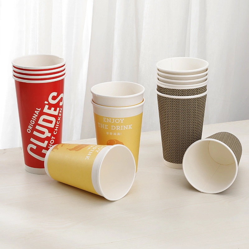 8oz/10oz/12oz/16oz Customized Disposable Double Wall Drinking Coffee Tea Paper Cups with Lids