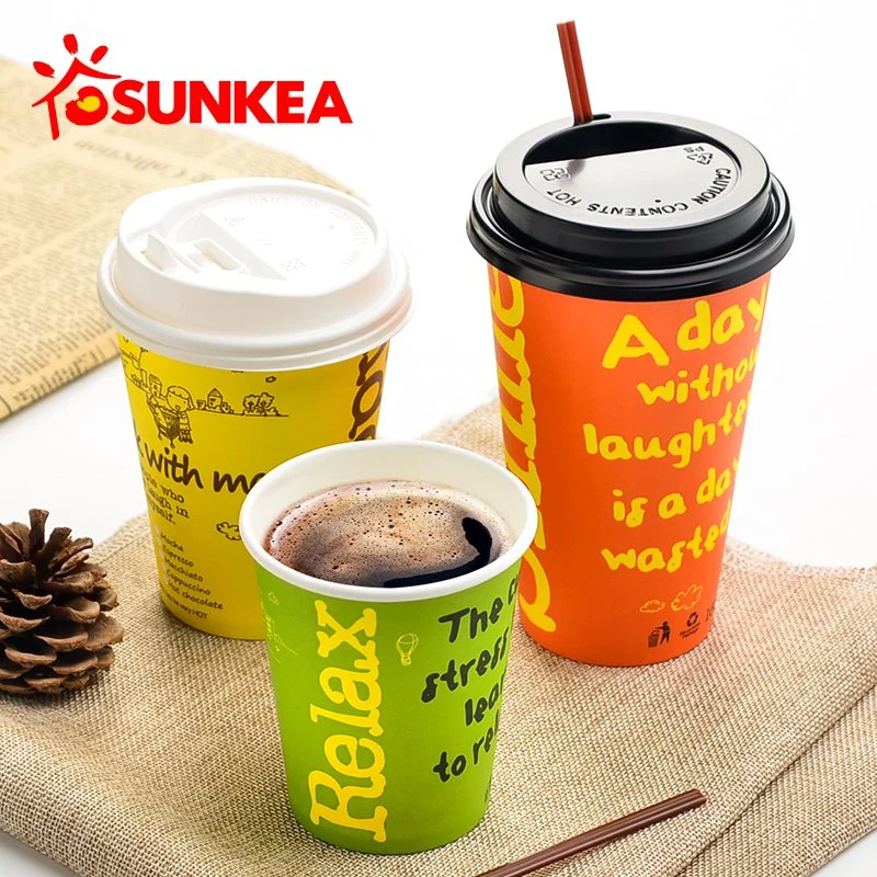 Sunkea Custom Disposable Single Wall Hot Drinking Kraft Paper Coffee Cups with Lids Free Sample Recyclable Food Packaging Paper Cup