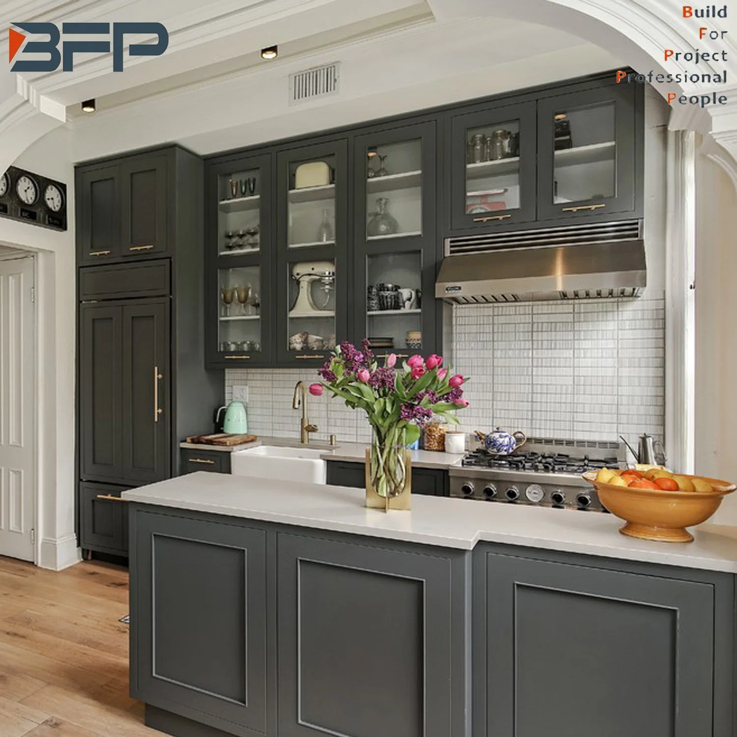 Fashion Design Grey Lacquer American Style Kitchen Cabinets