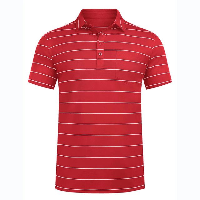 Wholesale/Supplier Custom 95% Cotton 5% Spandex Soft Comfy Jersey Men's Summer Short Sleeve Casual Business Striped Pocket Polo Shirt