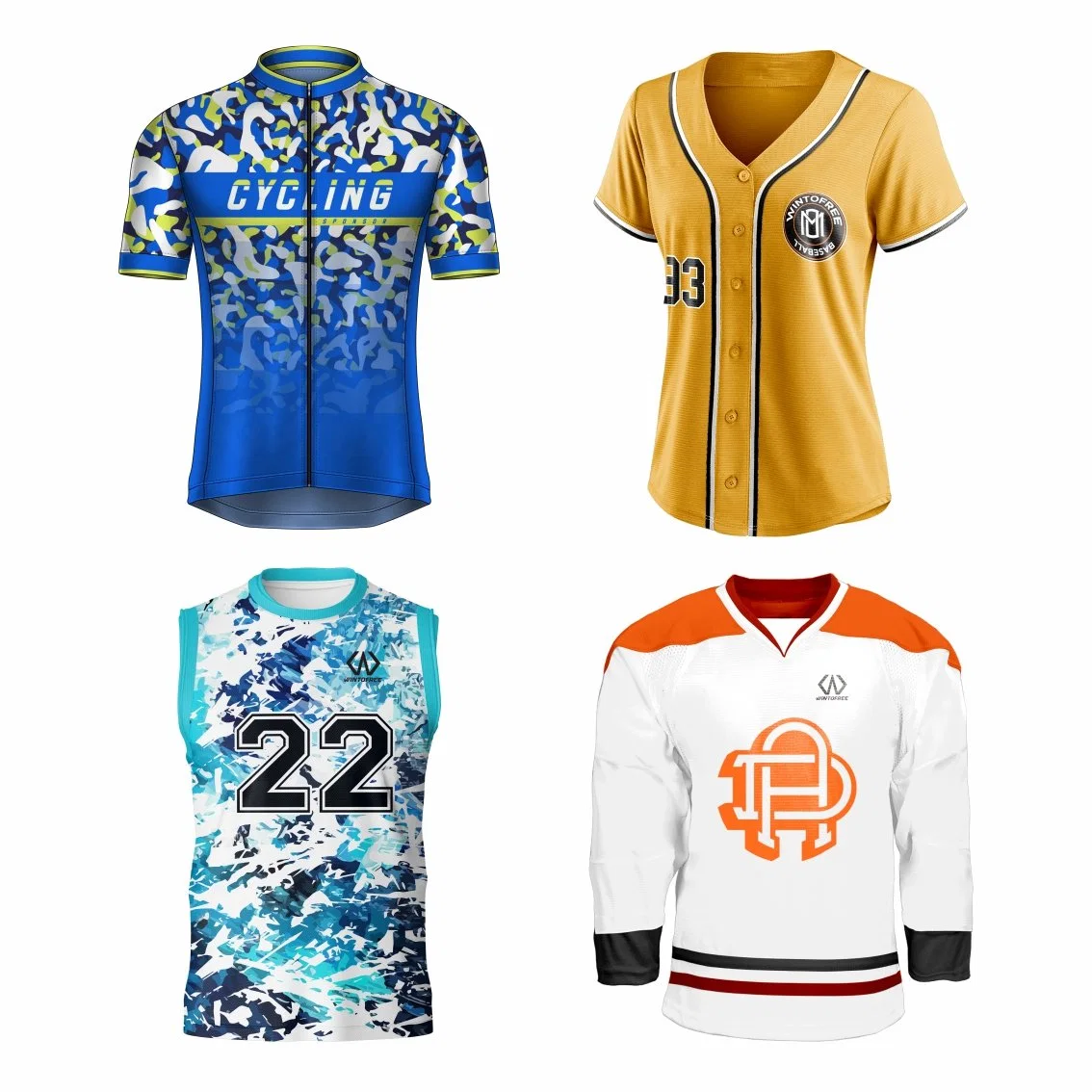 Vêtements de sport personnalisés par sublimation pour le soccer, le basketball, le cyclisme, la pêche, le baseball, le rugby, le hockey, le tennis, le jogging, le football, le yoga, la salle de sport, la plage et les activités en plein air, séchage rapide.