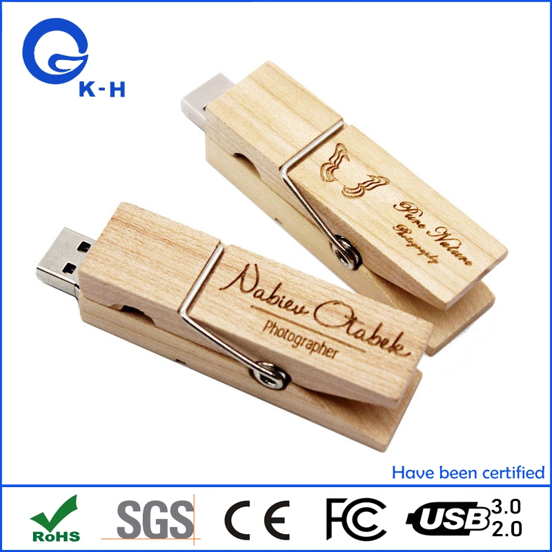 Wooden USB 3.0 Flash Driver 8GB Clothes Clip USB Disk 2GB 4GB