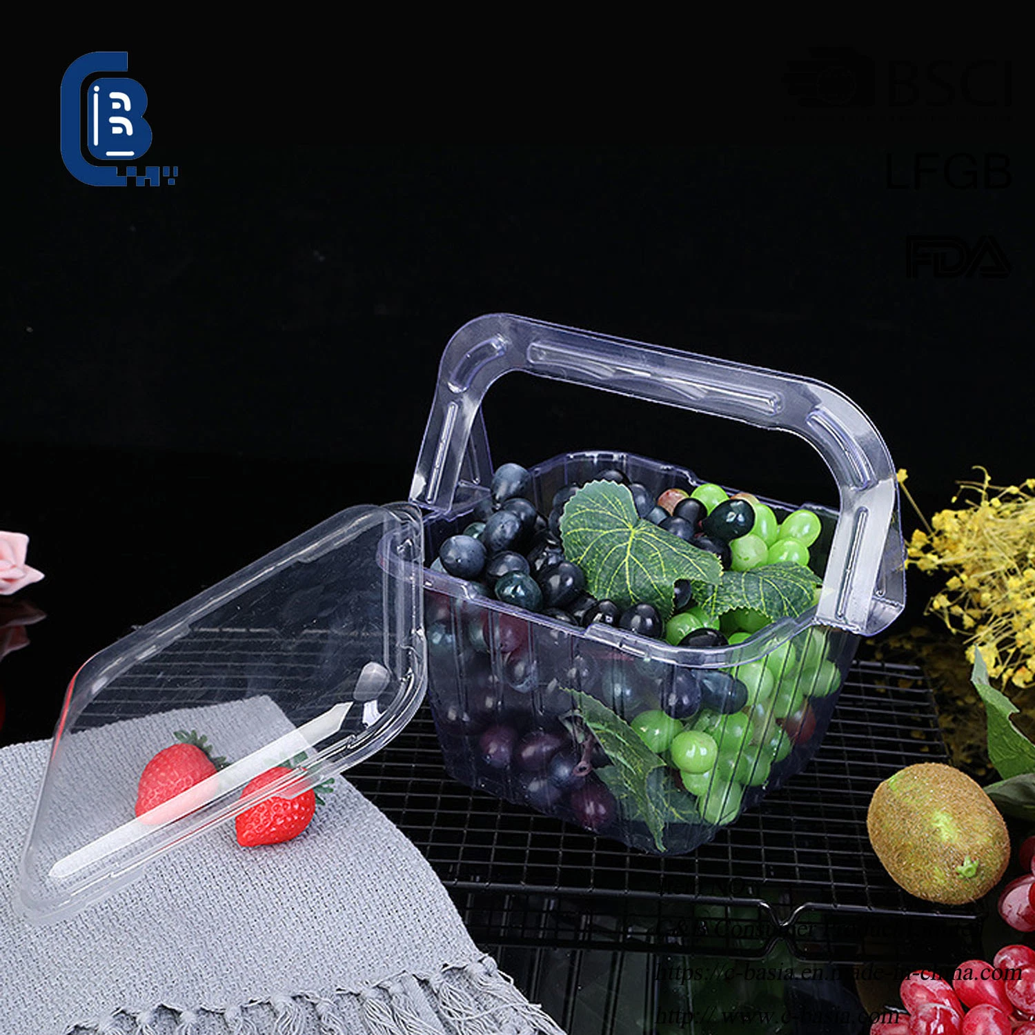 Disposable Fruit Box, Salad Sandwich Vegetable Take out Fruit Containers with Hand, Customizable